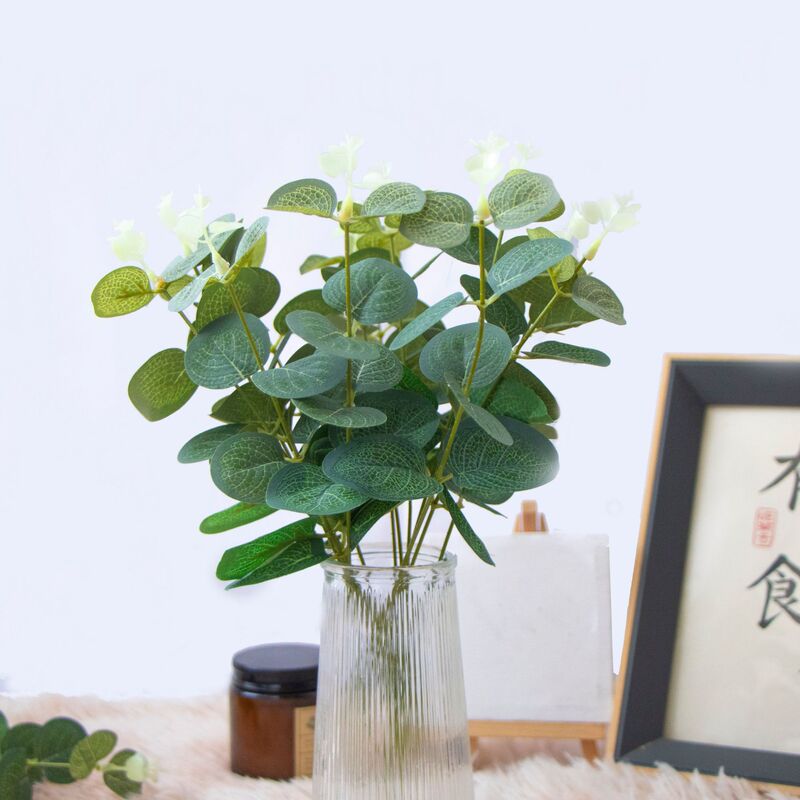 Amazon hot sale simulation single eucalyptus money leaf green plant bouquet cross-border home decoration flower 33cm