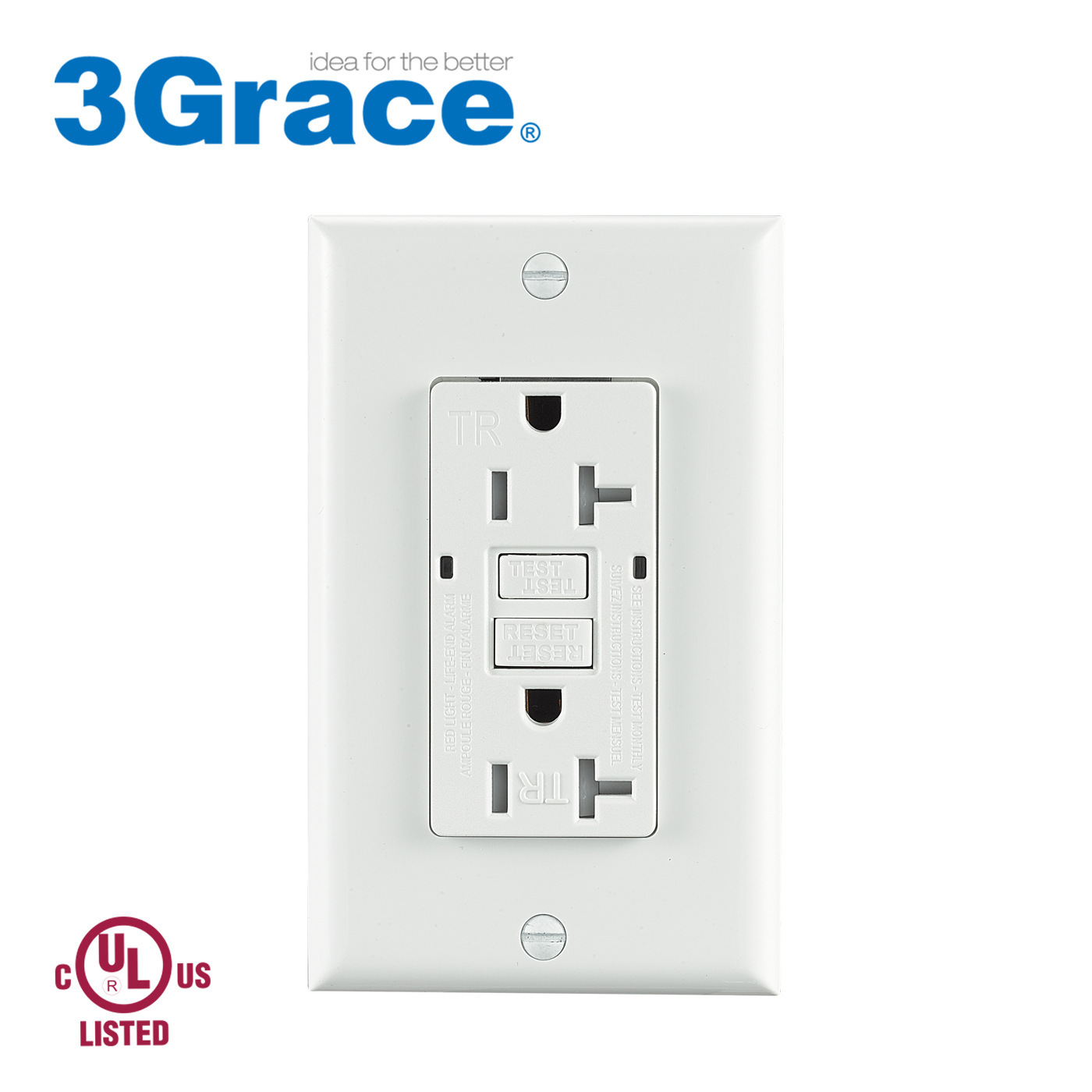 工厂直销3Grace漏电开关美式插座 美规GFCI插座 125V带TR插座