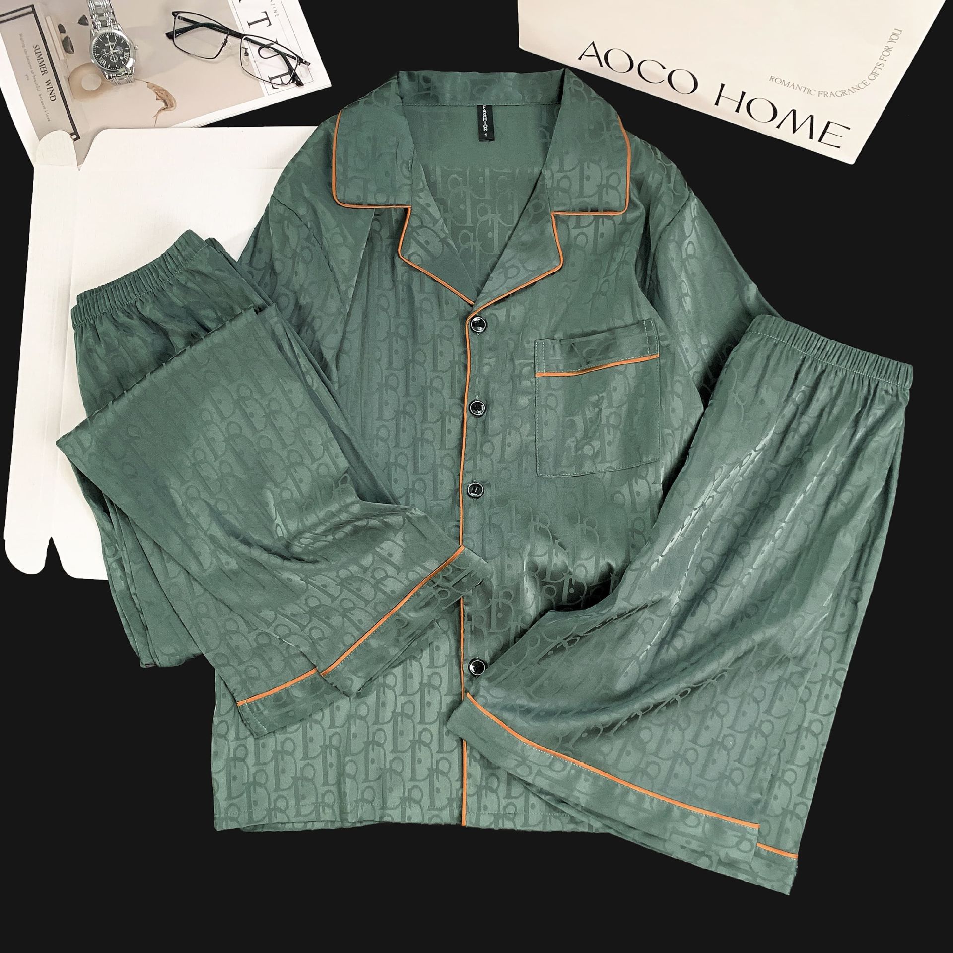 Three-Piece Men's Pajamas, Women's Summer High-End Thin Short-Sleeved New Silk Home Clothes Set That Can Be Worn Outside