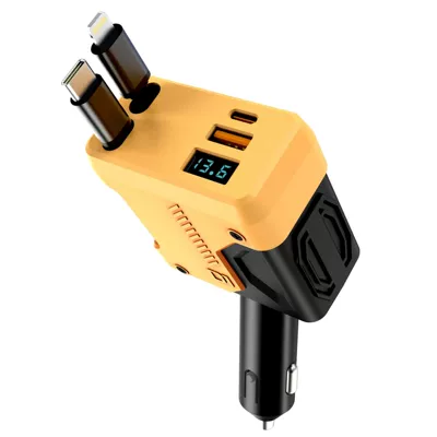 Retractable Cable Four-In-One Fast Mobil şarj cihazları - 8806-one-to-four-comes-with-type-retractable-cord-apple-head-retractable-cord-yellow-bare-metal-bag