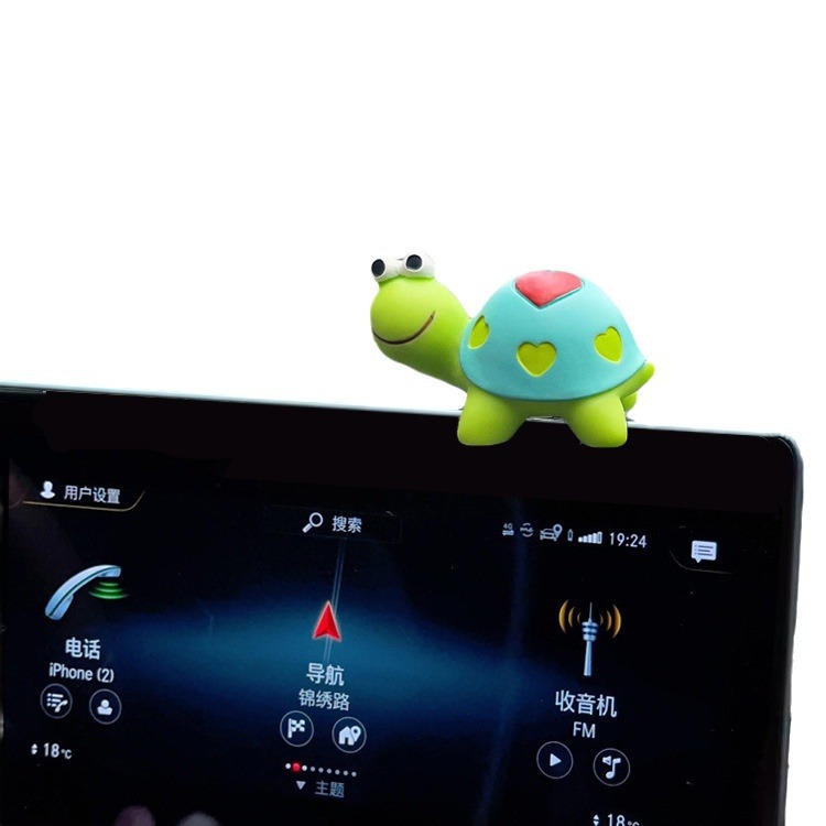 [Little Turtle] Lindos adornos de coche de dibujos animados, pantalla de control central de coche, decoración carnosa de musgo