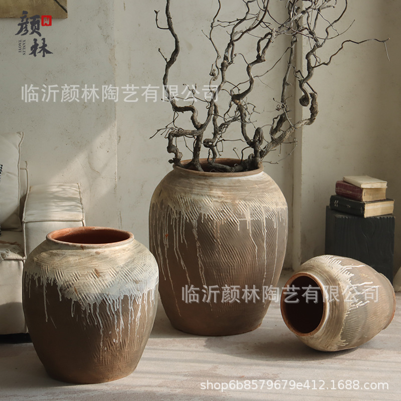 Tanques de cerámica gruesa hechos a mano, decoración suave de la sala de estar, decoración vintage de textura natural, vasijas de cerámica, vasijas de flores