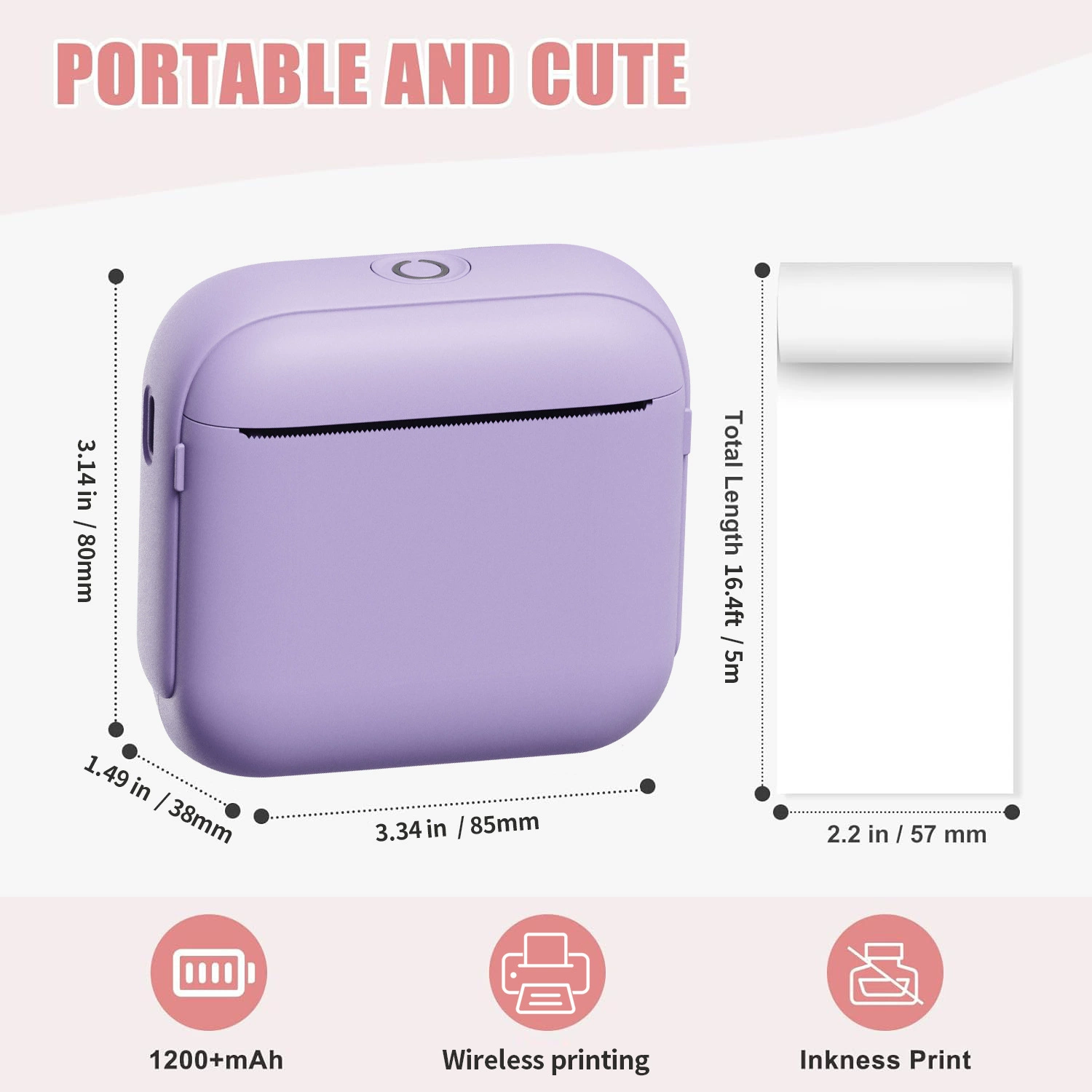 Pocket Printer X6, handheld Bluetooth thermal photo printer, portable 10.7×9×5.5 cm