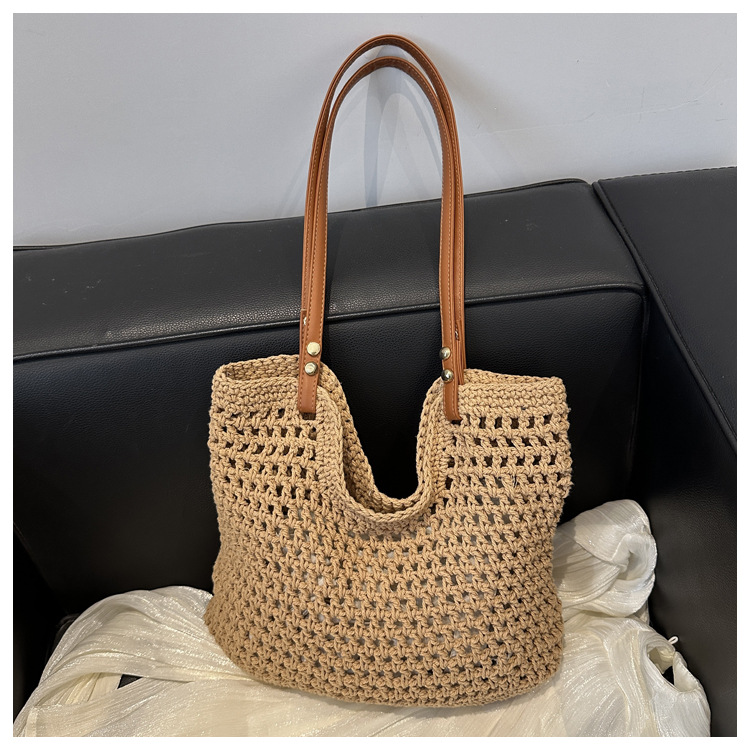 Artistic and retro hand-woven bags, casual cotton thread single-shoulder bags, tote bags, woolen bags, shopping bags for women undefined