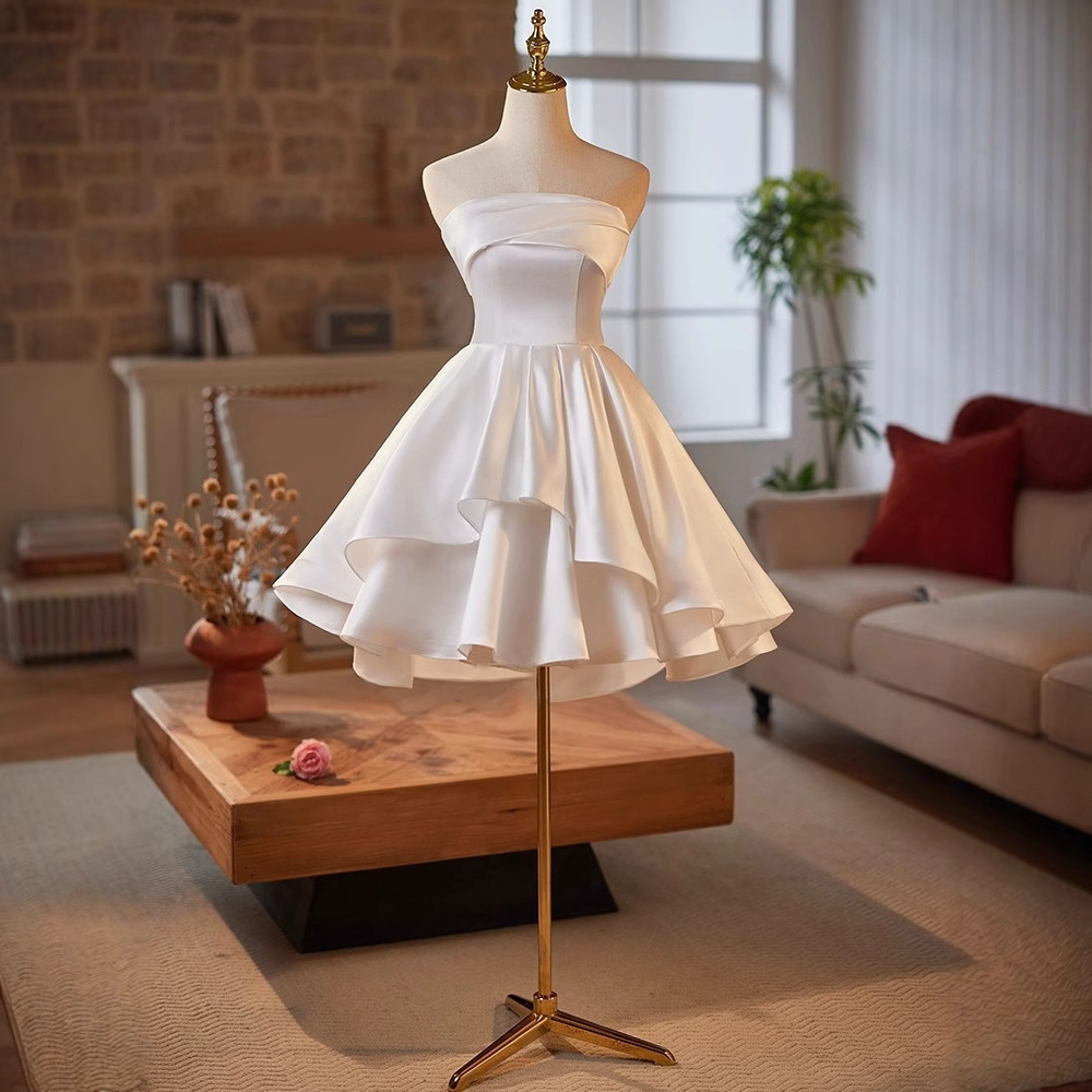 New Light Wedding Dress, Bride's Elegant Engagement Dress, Birthday Party Niche White Tube Top Short Dress