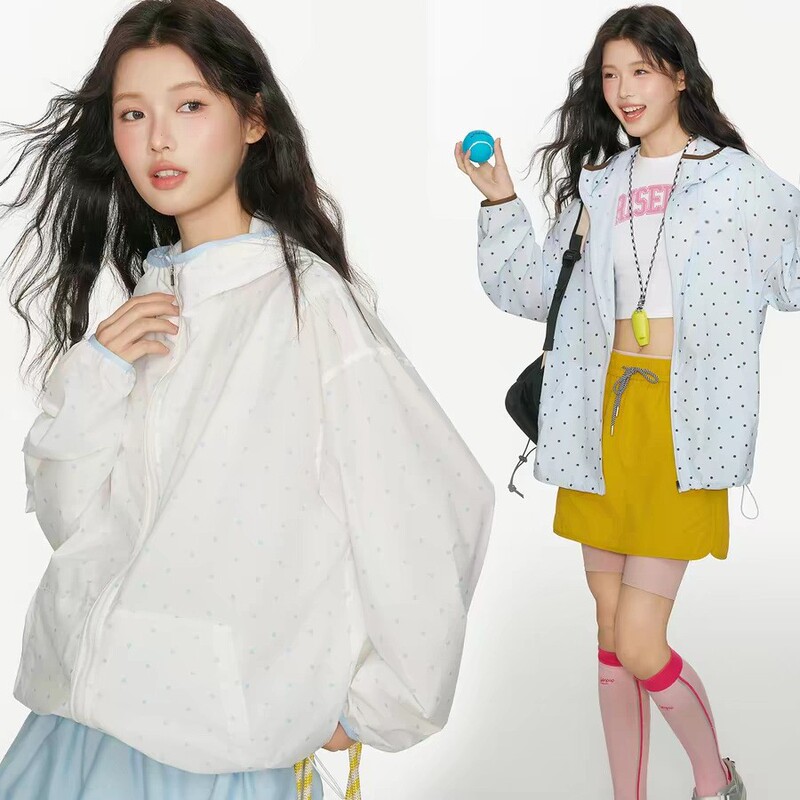 American-Style Trendy Polka Dot Sun Protection Clothing for Women, Summer Couple Sun Protection Jacket, Loose and Lazy Style Hooded Jacket American-Style Trendy Polka Dot Sun Protection Clothing for Women, Summer Couple Sun Protection Jacket, Loose and Lazy Style Hooded Jacket