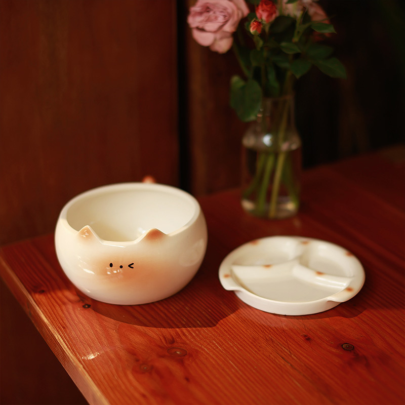 Tazón de fideos instantáneos de cerámica para gatos siameses Diseño creativo Taza de huevo linda de alto valor para niñas Tazón de fideos instantáneos para gatos Cerámica doméstica