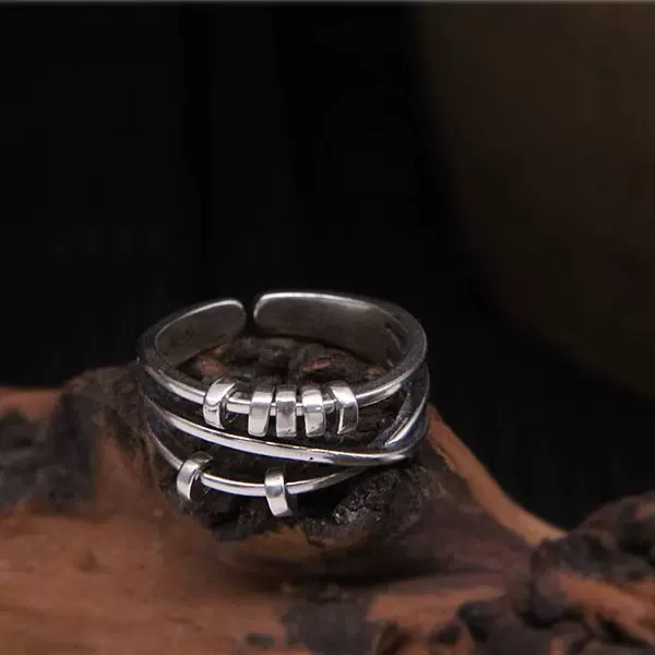 纯银S925纽扣戒指日韩个性时尚潮男多层指环女关节戒尾戒多圈开口