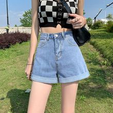 设计感牛仔短裤女高腰夏季新款宽松显复古百搭卷边阔腿a字热裤