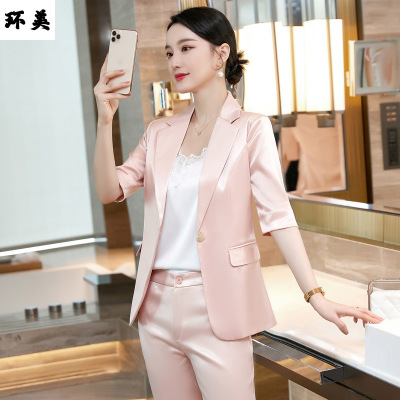 Pink suit suit 2021 Spring new pattern Korean Edition fashion temperament Sleeve man 's suit Beauty Club coverall