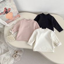 2025冬款儿童加绒打底衫新款宝宝纯色百搭圆领加厚内搭长袖T上衣