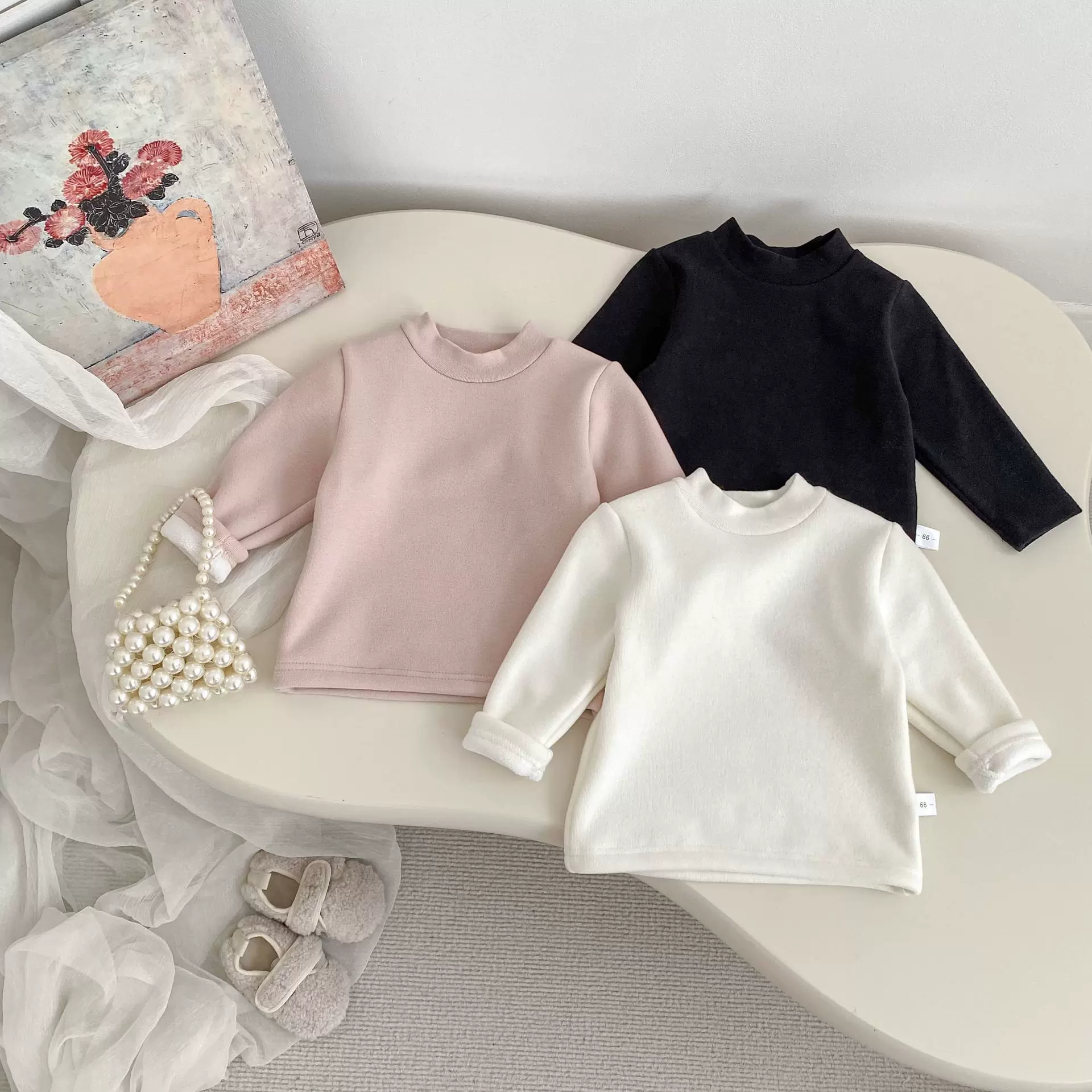 2025冬款儿童加绒打底衫新款宝宝纯色百搭圆领加厚内搭长袖T上衣