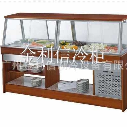 金利信牌欧式敞开式双面趟门木质沙拉柜冷藏工作台沙拉台保鲜设备
