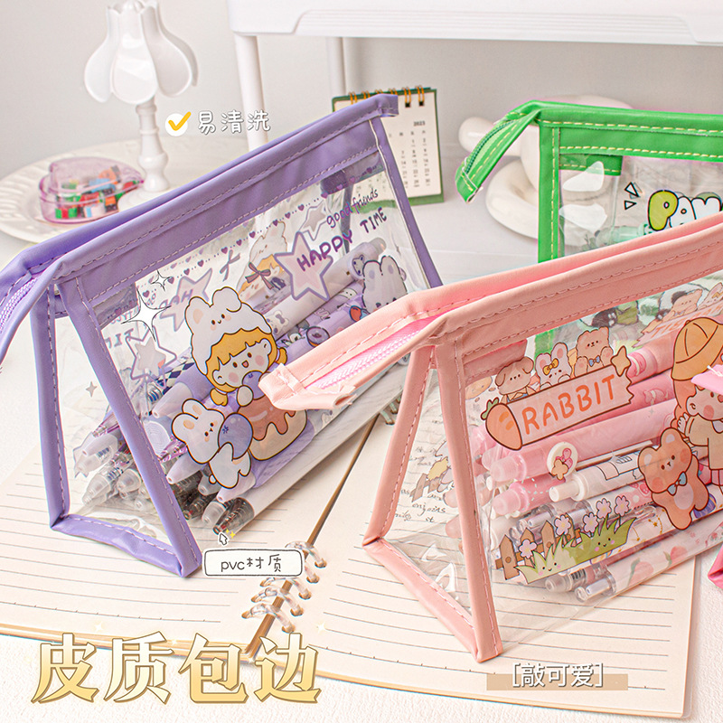 Transparent triangular cute high quality capacious school pencil case 4