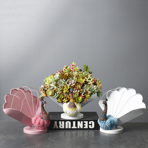 Cross-border creative iron resin succulent flowerpot peacock animal flower stand gardening groceries ornaments home decorations