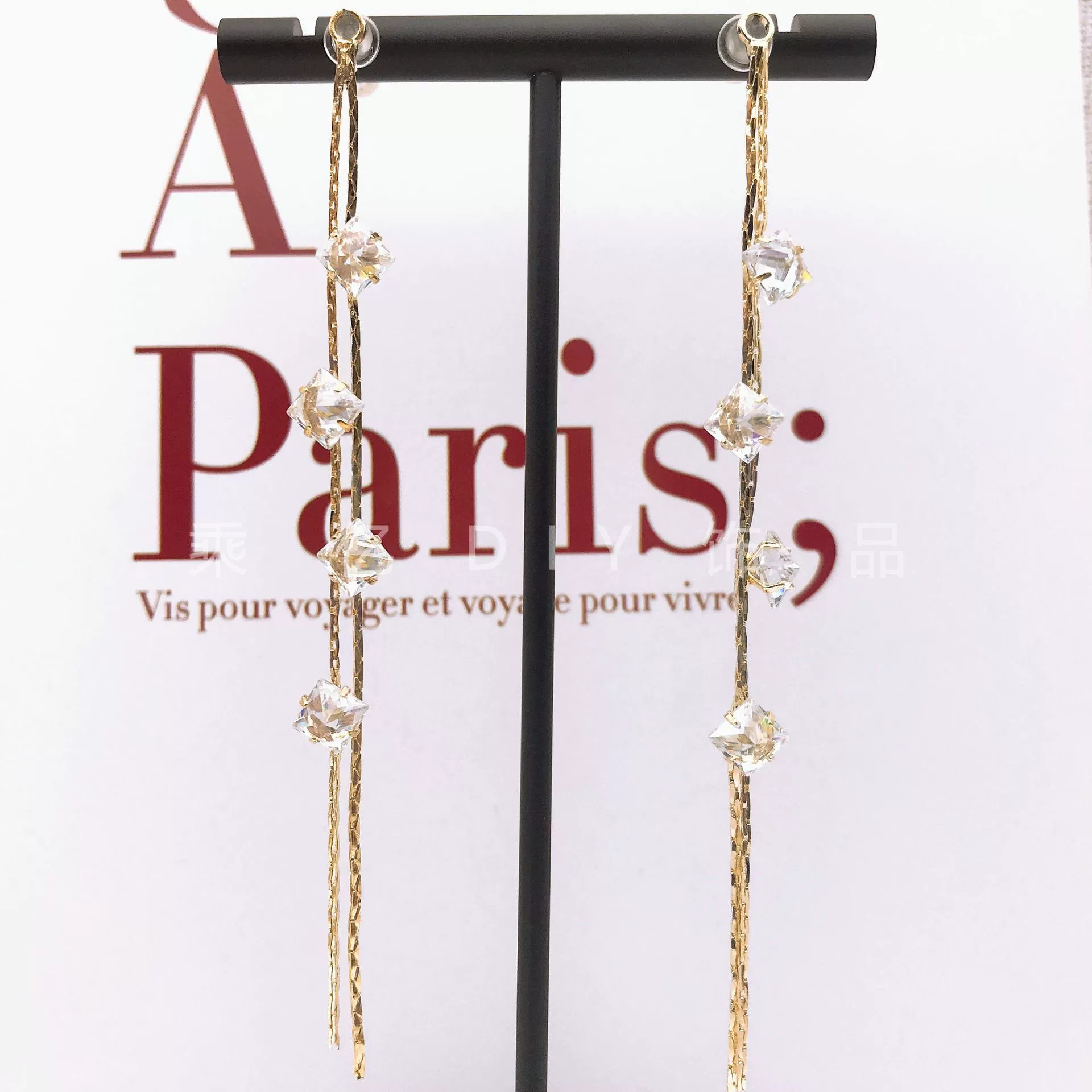 Long zirconium with rhinestones, earrings, cute accessories, city style, Japanese and Korean