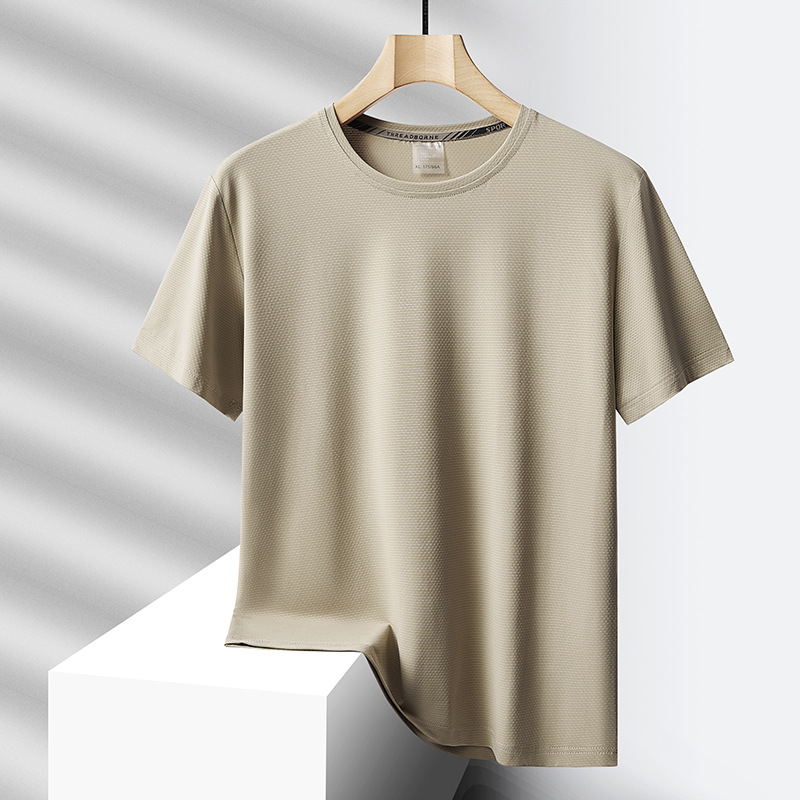 Camiseta de seda de hielo de nuevo estilo de verano de talla extra grande para hombres, tops deportivos casuales, camisetas de secado rápido, camisetas de manga corta para hombres con cuello redondo, gordos