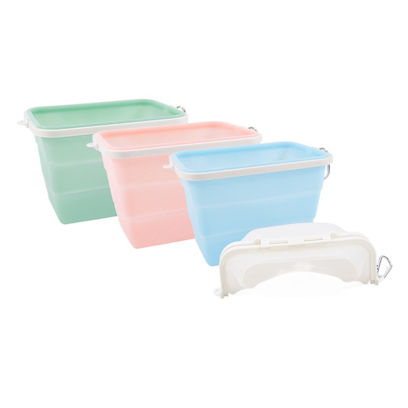 En stock de pelo recto de silicona plegable caja de almuerzo de grado alimenticio refrigerador caja de almacenamiento horno microondas calefacción tazón caja Bento