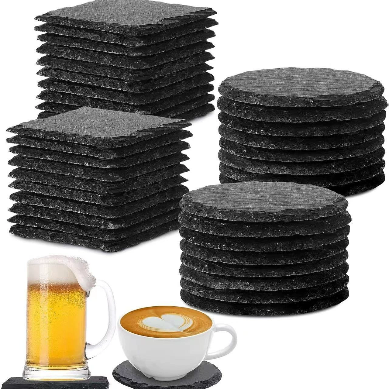 Оптовые подставки из натурального камня в японском стиле, круглые сланцевые термоизоляционные подставки, набор каменных тарелок для виски, термоизоляция и защита от ожогов