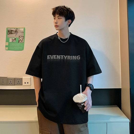 American Retro 220g Heavy Small Nose Seven-point T-shirt Men's Summer oversize Cotton Loose Short Sleeve