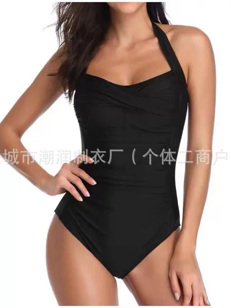 2025 New European and American Foreign Trade Explosions Lace-up Swimwear Tight-fitting Suit Solid Color European and American Style Ladies Tankini