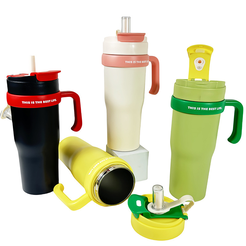 Nuevo mango transfronterizo de taza de automóvil 304 taza de acero inoxidable al aire libre portátil de doble vacío taza de hielo