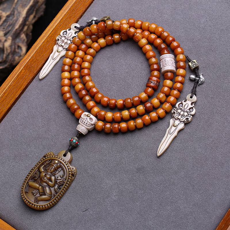 Xizang Returnee Yak Bone Bucket Bead 108 Buddhist Prayer Beads with Carved Vajra Yoga Mother Pendant and Camel Bone Accessories Xizang Returnee Yak Bone Bucket Bead 108 Buddhist Prayer Beads with Carved Vajra Yoga Mother Pendant and Camel Bone Accessories