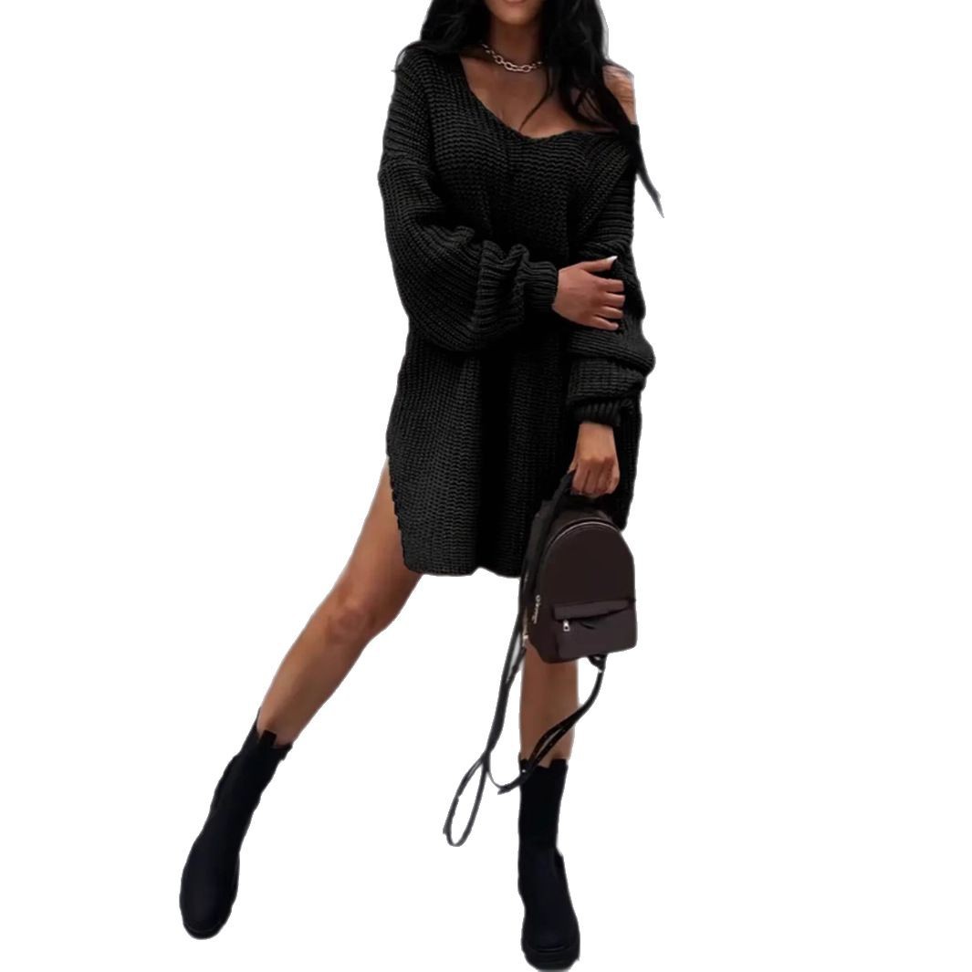 Oversized V-Ausschnitt Pullover – Grobstrickpullover (Schwarz, Burgunderrot, Grün) | Acrylmischung für Streetwear & Casual_voghion.com