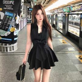 纯欲风黑色辣妹蝴蝶结蕾丝无袖连衣裙女夏季2026新款收腰显瘦短裙