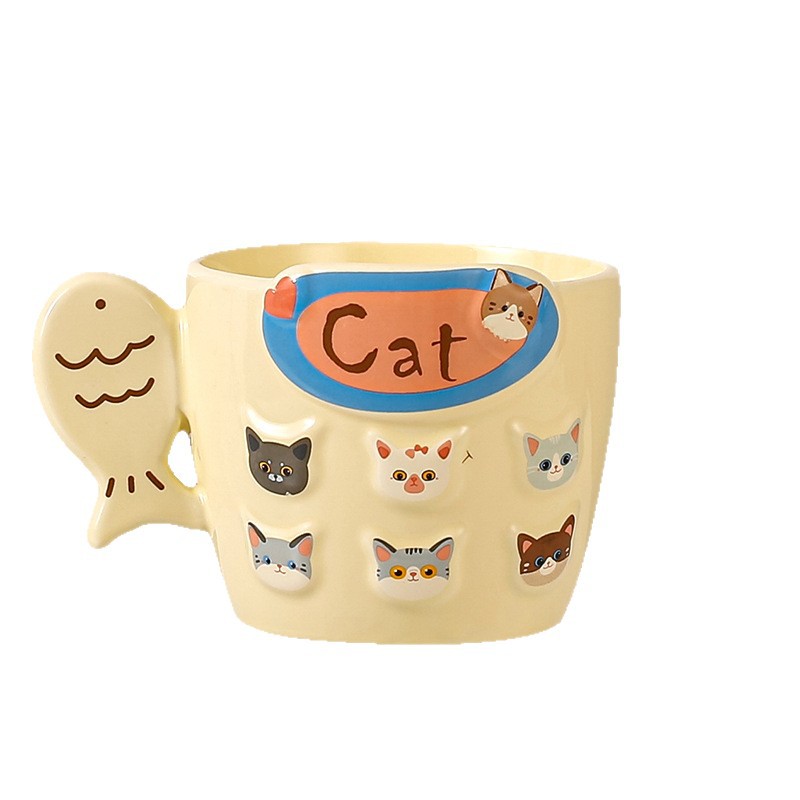 Taza de gatito de cerámica esmaltada taza de marca de color taza de desayuno taza de leche taza de agua taza de té de leche taza de diversión