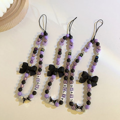 潮酷紫黑庫洛米珠珠子鏈條掛繩通用手機殼掛飾鑰匙扣女款卡通