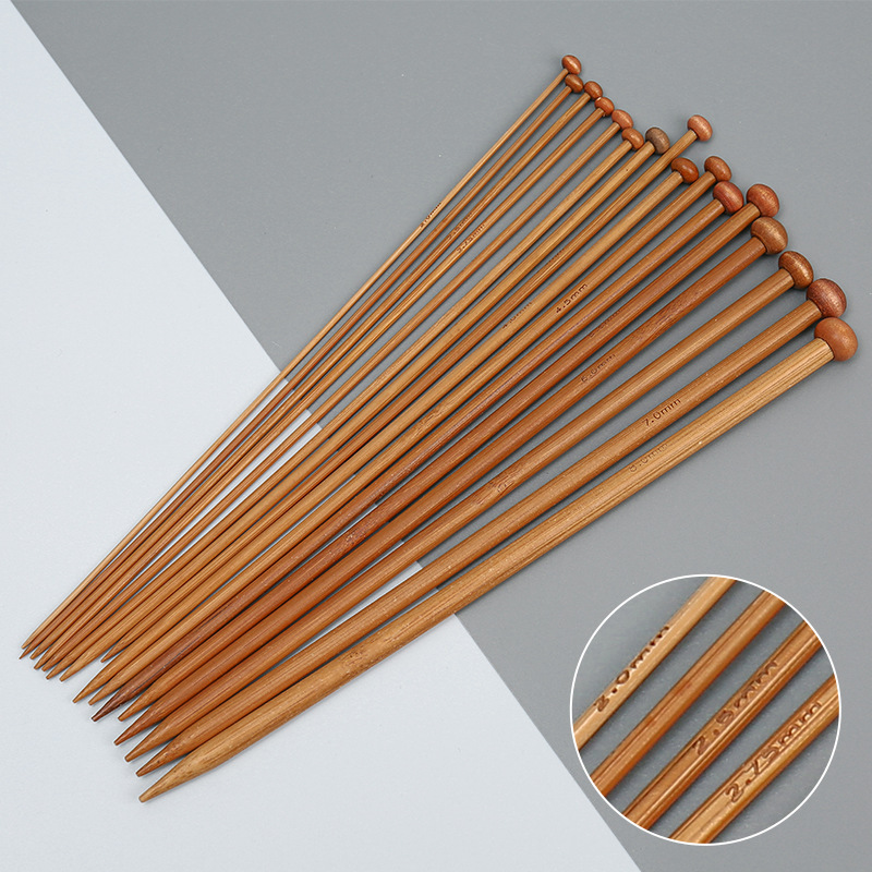 Fábrica directa de 25cm de bambú aguja de cabeza única suéter herramientas de tejido de lana multi-especificaciones aguja de tapping carbonizada