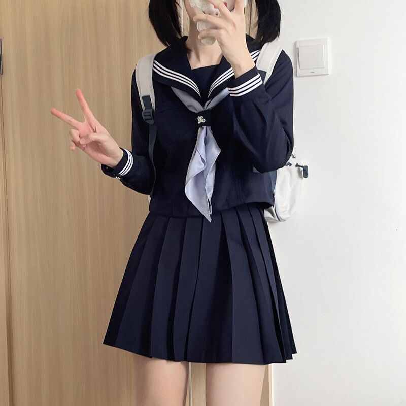 Spot wholesale Yang beyond the same sailor suit jk uniform set Naval Academy style white collar cyanosis three basic