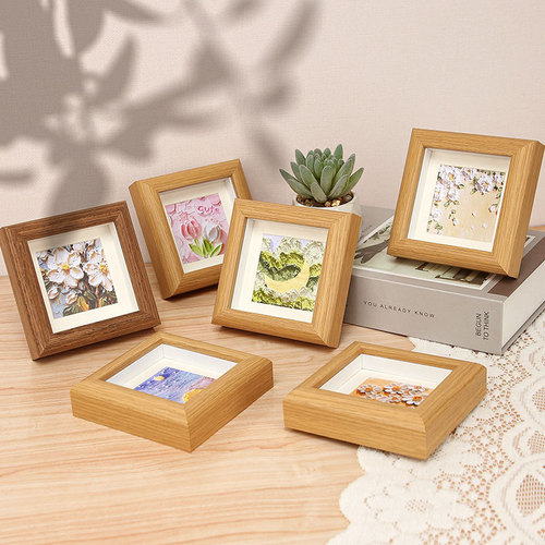 Hollow photo frame oil pastel mini square small photo frame wooden frame DIY outer frame children's works mounting watercolor painting