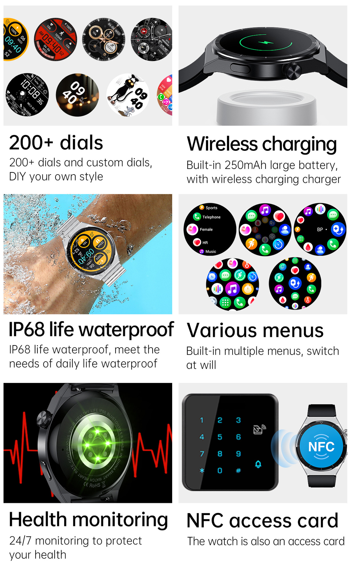 GT3PRO Smart Watch Bluetooth Anruf Herzfrequenz kabelloses Aufladen_voghion.com