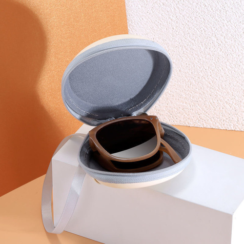 Folding sunglasses case, round glasses case storage box, zipper bag, portable bag leather box