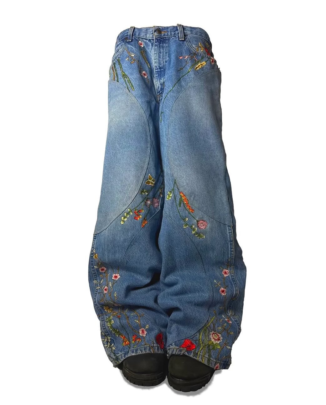 Pantalones largos holgados de estilo Y2K europeo y americano, con diseño de patchwork, bordado floral, para hombre y mujer, pantalones largos hasta el suelo, a la moda.