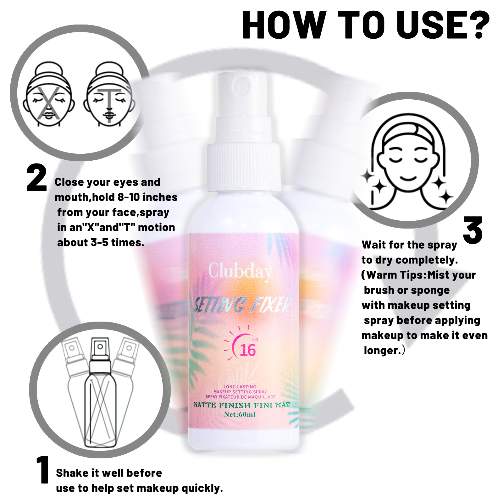 Clubday 60ML Cross-border Moisturizing Matte Setting Spray Long-lasting Oil Control, Water Resistance and Clear Setting Spray Water undefined