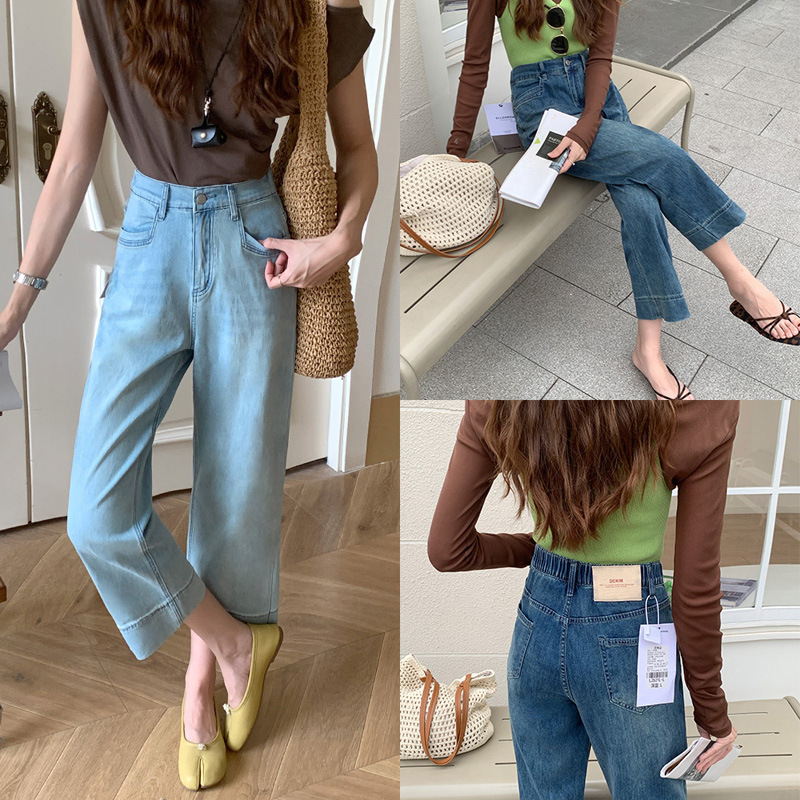 Straight-Leg Jeans Plus Size 100kg Women 2025 Summer Thin Style for Curvy Women, Semi-Elastic Waist, Slimming, Loose Cropped Pants Straight-Leg Jeans Plus Size 100kg Women 2025 Summer Thin Style for Curvy Women, Semi-Elastic Waist, Slimming, Loose Cropped Pants
