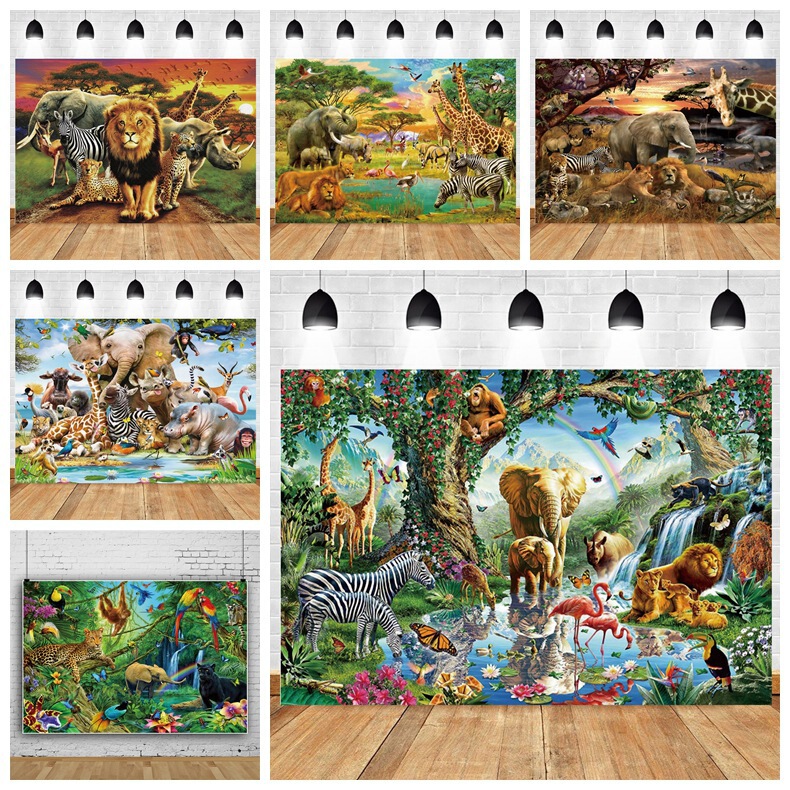 Tropical Forest Animal World Lion Elephant Foreign Trade New Style Photo Material Photography Background Cloth