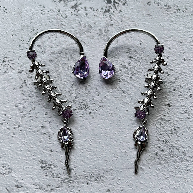 Title 6, S925 Silver Needle Wheat Ear Asymmetric Earring...