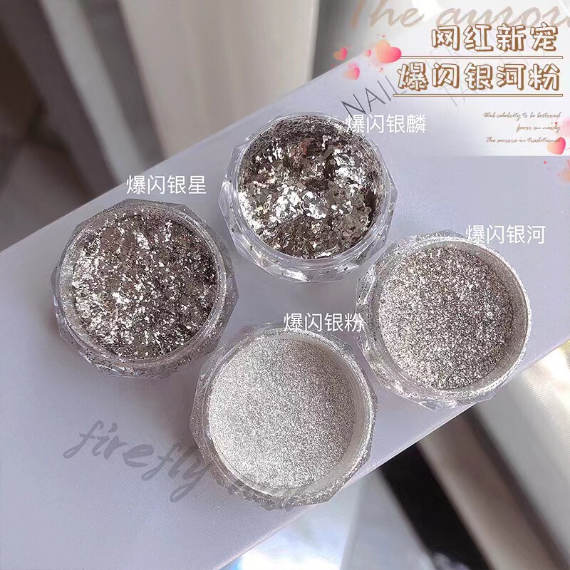 Manicure New Product Sterling Silver Super Flash Silver Foil Powder Ultra-Thin Internet Celebrity Model Silver Star Galaxy Glitter Nail Sequin Series
