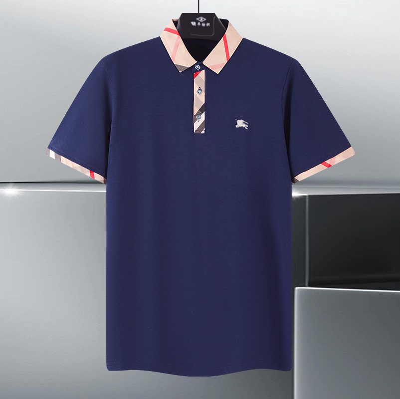 New polo shirt men's plaid collar stitch...