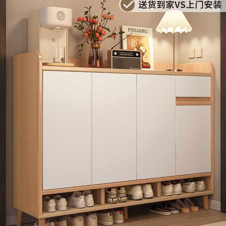 Solid Wood Shoe Cabinet for Home Entrance Door 2025 New Indoor Entrance Storage Cabinet Integrated Wall-Mounted Corridor Shoe Rack