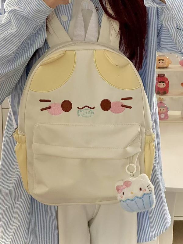 韓系ins風高颜値かわいい魚を食べる子猫のランドセル大容量刺繍が洗練されたランドセル潮|undefined