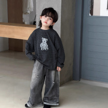 童装男童T恤长袖2025秋季新款韩版中小童可爱卡通条纹小熊上衣潮