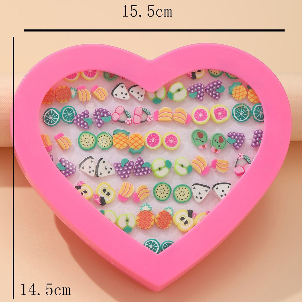 European And American New Polymer Clay Fruit Ear Studs Set Earrings 36 Pairs Of Love Gift Box Children Korean Style Cute Earrings display picture 2