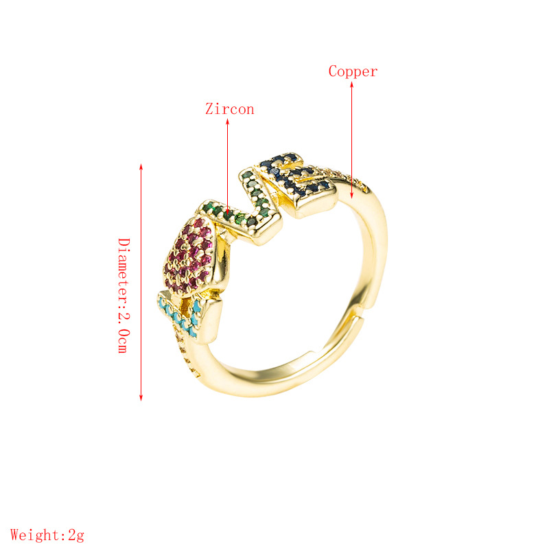 Bague Ouverte Love Avec Lettre Zircon Incrustée De Cuivre display picture 1