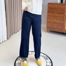 子元2025秋季新款大码女装胖mm高腰挽边哈伦牛仔裤女款YC290
