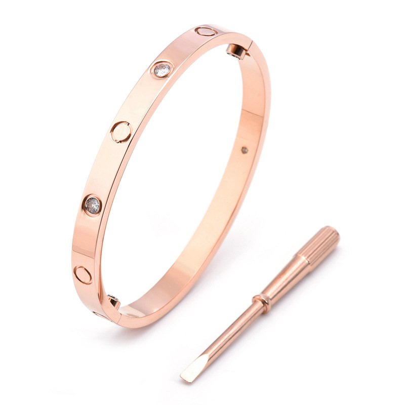 Fábrica directa de tarjetas de quinta generación de pulsera de acero de titanio anillo eterno destornillador de pareja pulsera de moda pulsera de oro rosa